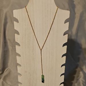 Gold Chain Necklace with Faceted Green Glass Bead Pendant